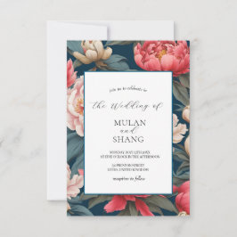 Rosa und weiße Peonies Orientalische Hochzeit Einladung