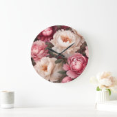 Rosa und weiße Peony Große Wanduhr (Zuhause)