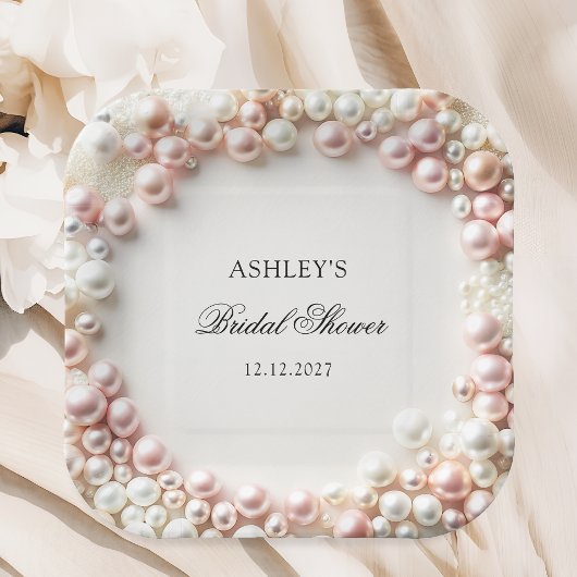 Rosa und weiße Perlen Brautparty Pappteller