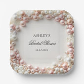 Rosa und weiße Perlen Brautparty Pappteller (Vorderseite)
