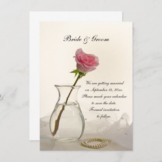 Rosa und weiße Perlen Hochzeit speichern das Datum Einladung (Vorne/Hinten)