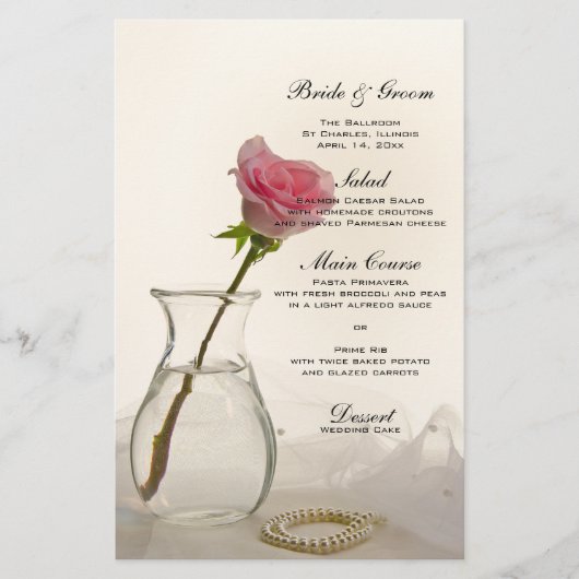 Rosa und weiße Perlen Hochzeitsmenü (Vorderseite)