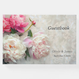 Rosa und weiße Pfannkuchen mit spitzenfarbenem Hin Gästebuch