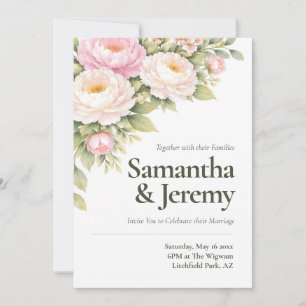 Rosa und weiße Pfingstrosen Florale Hochzeit Einladung