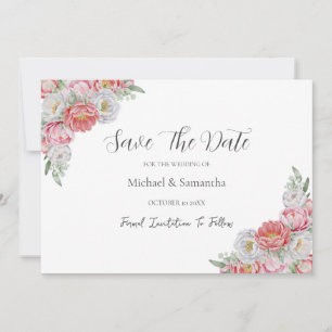 Rosa und Weiße Pfingstrosen-Hochzeit Save The Date