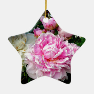 Rosa und Weiße Pfingstrosen Keramik Ornament