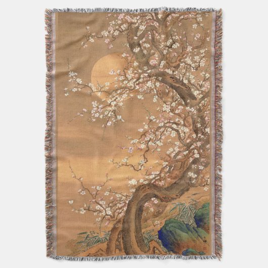 Rosa und weiße Pflaumenblüten im Mondschein, Shiza Decke (Vorderseite Vertikal)