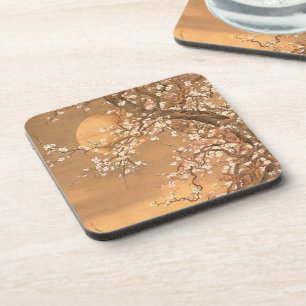 Rosa und weiße Pflaumenblüten im Mondschein, Shiza Getränkeuntersetzer