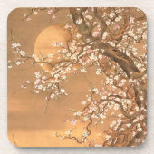 Rosa und weiße Pflaumenblüten im Mondschein, Shiza Getränkeuntersetzer (Vorderseite)