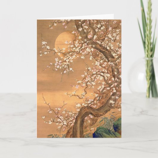 Rosa und weiße Pflaumenblüten im Mondschein, Shiza Karte (Vorderseite)