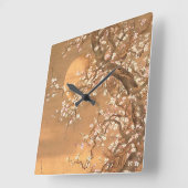 Rosa und weiße Pflaumenblüten im Mondschein, Shiza Quadratische Wanduhr (Winkel)