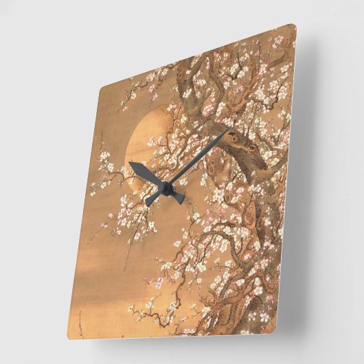 Rosa und weiße Pflaumenblüten im Mondschein, Shiza Quadratische Wanduhr (Winkel)