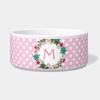 Rosa und weiße Polka Dosen mit Monogramm Pet Napf