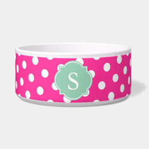 Rosa und weiße Polka Dosen Monogramm große Hundesc Napf