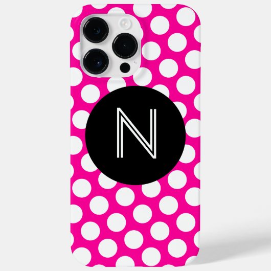 rosa und weiße Polka-Dosen-Schwarzkreismonogramm Case-Mate iPhone Hülle (Rückseite)