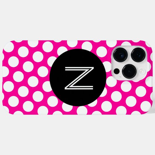rosa und weiße Polka-Dosen-Schwarzkreismonogramm Case-Mate iPhone Hülle (Rückseite (Horizontal))