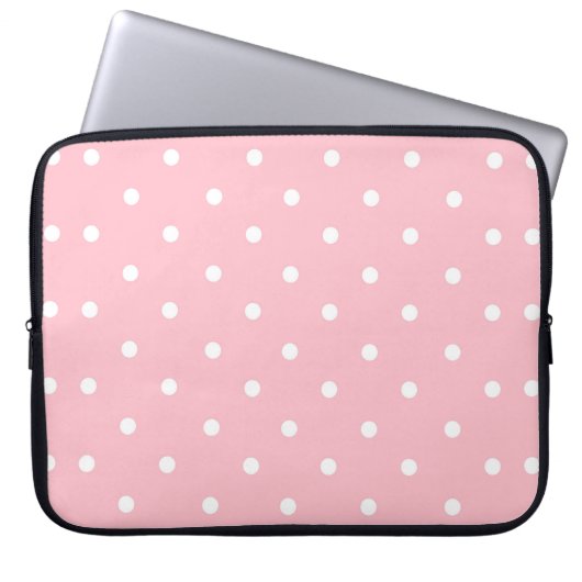 Rosa und weiße Polka-Dot Laptopschutzhülle (Vorderseite)