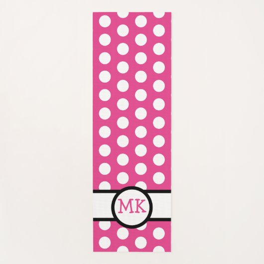 Rosa und weiße Polka Dot Niedlich Mit Monogramm Yogamatte (Vorderseite)