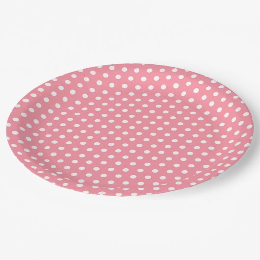 Rosa und weiße Polka-Dot Pappteller (Schrägansicht)