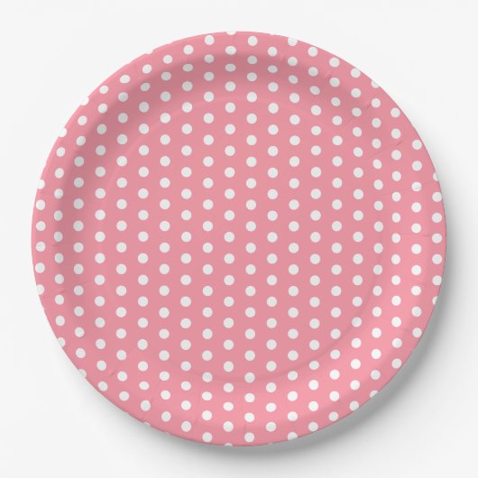 Rosa und weiße Polka-Dot Pappteller (Vorderseite)