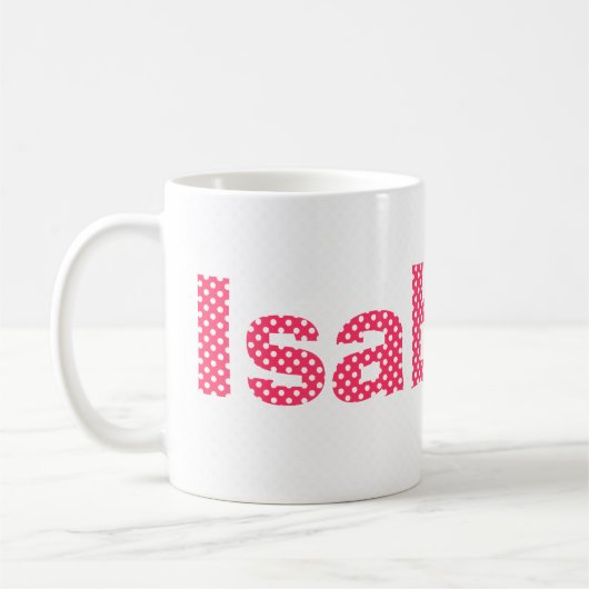 Rosa und weiße Polka Dot Personalisiert Kaffeetasse (Links)