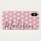 Rosa und weiße Polka Dot Personalisierter Name Case-Mate iPhone Hülle (Rückseite (Horizontal))