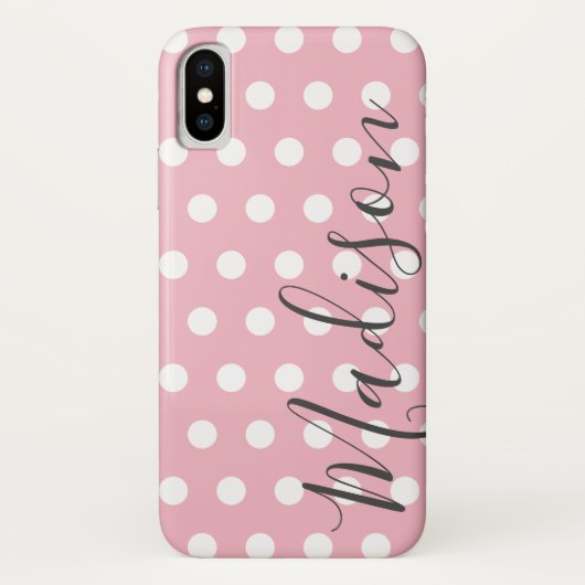 Rosa und weiße Polka Dot Personalisierter Name Case-Mate iPhone Hülle (Rückseite)