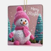Rosa und weiße Polka Dot Snowman Keramikornament (Links)
