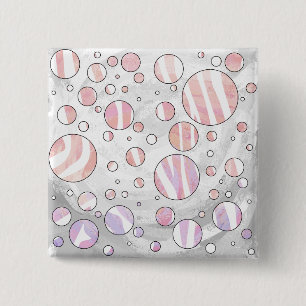 Rosa und weiße Polka Dot Zebra Button