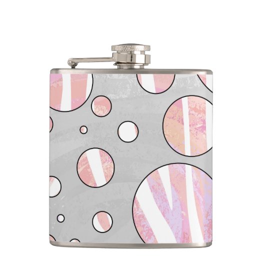 Rosa und weiße Polka Dot Zebra Flachmann (Vorderseite)