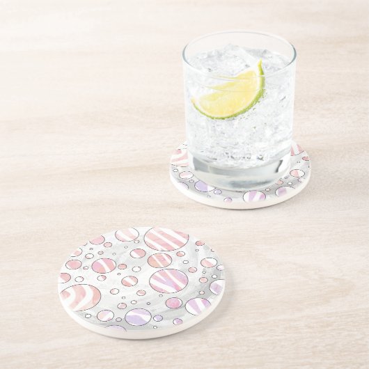 Rosa und weiße Polka Dot Zebra Getränkeuntersetzer (Seite)