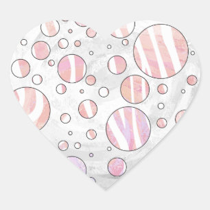 Rosa und weiße Polka Dot Zebra Herz-Aufkleber