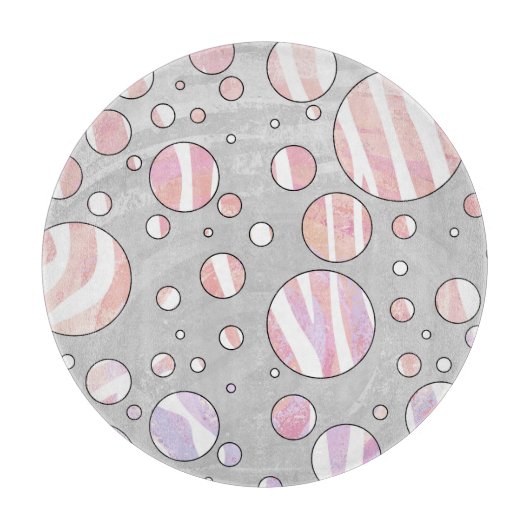 Rosa und weiße Polka Dot Zebra Schneidebrett (Vorderseite)