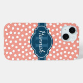 Rosa und weiße Polka Dots Blaues Monogramm Case-Mate iPhone Hülle (Rückseite (Horizontal))