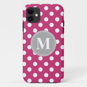 Rosa und weiße Polka Dots Grau Monogramm iPhone 11 Hülle