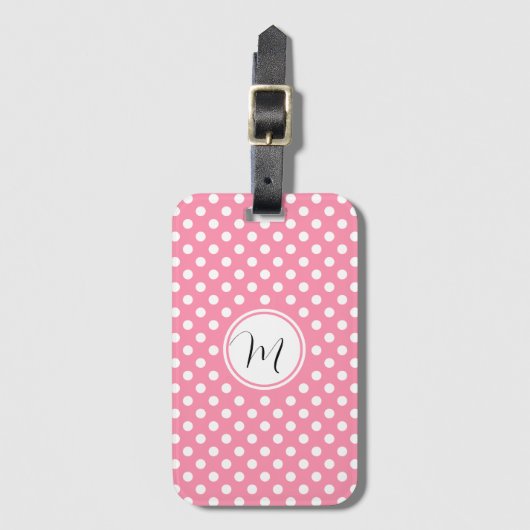 Rosa und weiße Polka-Punkte Gepäckanhänger (Vorderseite Vertikal)
