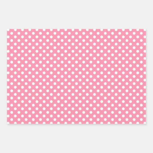 Rosa und weiße Polka-Punkte Geschenkpapier Set (Vorderseite)
