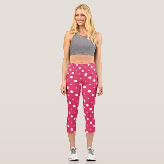 rosa und weiße Punkte Capri Leggings (Vorderseite)