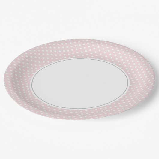 Rosa und weiße Punkte Pappteller (Schrägansicht)