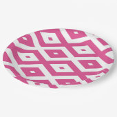 Rosa und weiße Rautenmuster Pappteller (Schrägansicht)