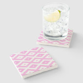 Rosa und weiße Rautenmuster Steinuntersetzer (Seitenansicht)