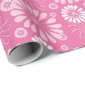 Rosa und weiße Retro Blütendrucke Geschenkpapier (Rolleneckpunkt)