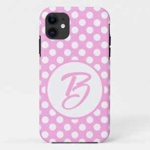 Rosa und weiße Retro-Polka-Punkte, monogrammiert   Case-Mate iPhone Hülle
