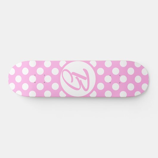 Rosa und weiße Retropolka-Punkte, mit Monogramm Skateboard (Horizontal)