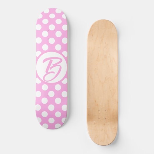 Rosa und weiße Retropolka-Punkte, mit Monogramm Skateboard (Vorderseite)