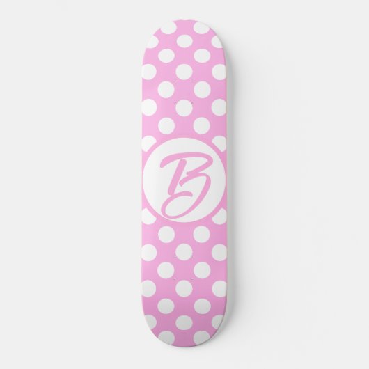 Rosa und weiße Retropolka-Punkte, mit Monogramm Skateboard (Vorderseite)