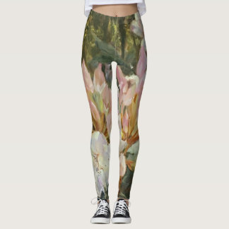 Rosa und weiße Rhododendren Tiefgrüne Foliage Leggings