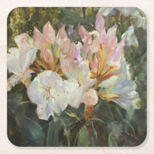 Rosa und weiße Rhododendren Tiefgrüne Foliage Rechteckiger Pappuntersetzer