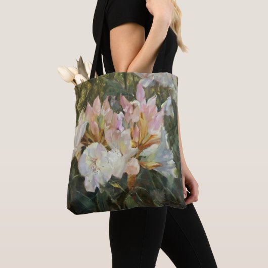 Rosa und weiße Rhododendron Deep Green Folies Tasche (Von Nahem)