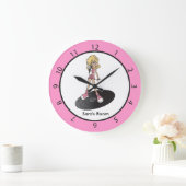 Rosa und Weiße Rock und Roll Girl Große Wanduhr (Zuhause)